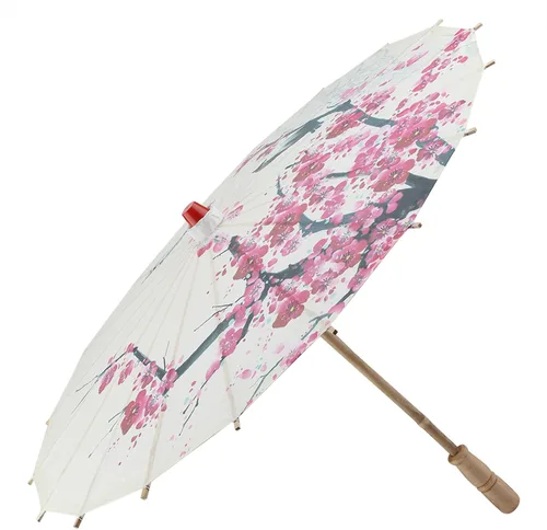 Vista 2 de Paraguas chino de papel japonés de 22 pulgadas, paraguas de papel engrasado, arte chino, clásico, paraguas de baile de ciruelo, paraguas asiático