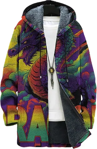 Vista 13 de Mens Hooded Cardigan Japanese Art Zip Up Long Sleeve Sweater Hoodie Dragon Print Coat with Pockets