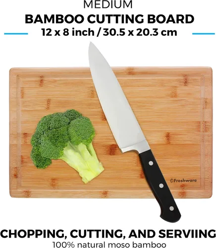 Vista 4 de Freshware Freshware - Tabla de cortar de bambú para cocina con ranura para jugos [Juego de 2] Tabla de cortar de madera para cortar carne, verduras