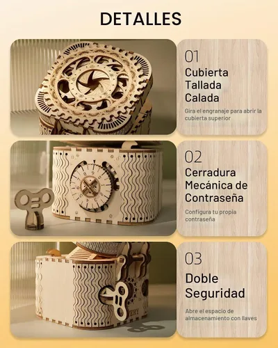 Vista 5 de ROKR Rompecabezas de madera de montaje 3D, kit de manualidades, divertido y creativo, caja de tesoros, rompecabezas de cerebro, kits de construcción