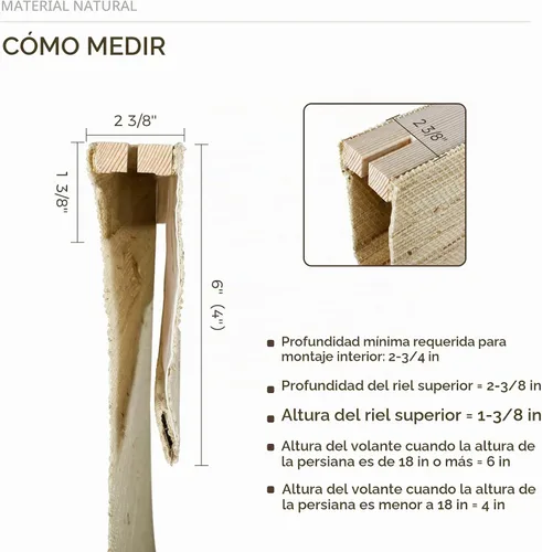 Vista 7 de TWOPAGES Persianas romanas de bambú tejido natural sin taladrar para Ln02 Almendra