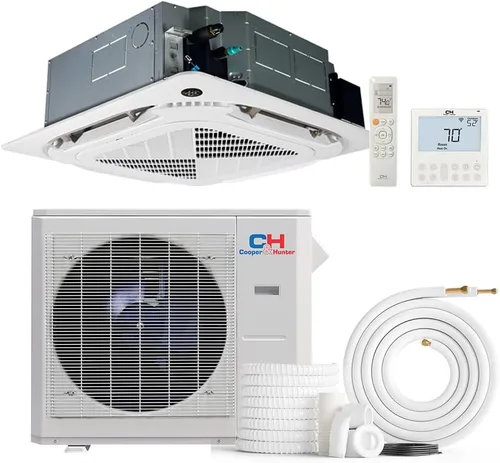 Vista 10 de Cooper & Hunter - Mini aire acondicionado con sistema de calefacción de 9,000 BTU, sin conductos, cassette de techo, con bomba de calor, termostato