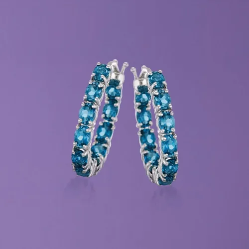 Vista 2 de Pendientes de aro Ross-Simons con topacio azul Londres de 4,30 qt. en plata de ley