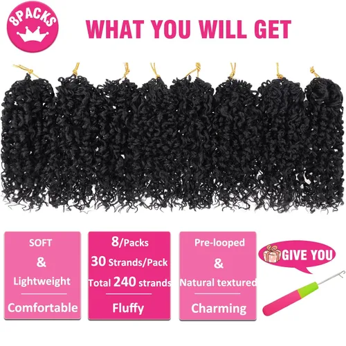 Vista 5 de Unionbeauty - Paquete de 8 trenzas de ganchillo Yanky Twist de 6 pulgadas, 8 paquetes, color negro natural, micro Passion Twist, extensiones