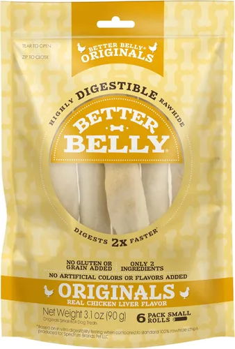 Vista 11 de Better Belly Originals, Sabor a Solomillo de Ternera Real, Rollos Pequeños, Masticables para Perros, 20 Unidades (P-50050NC)