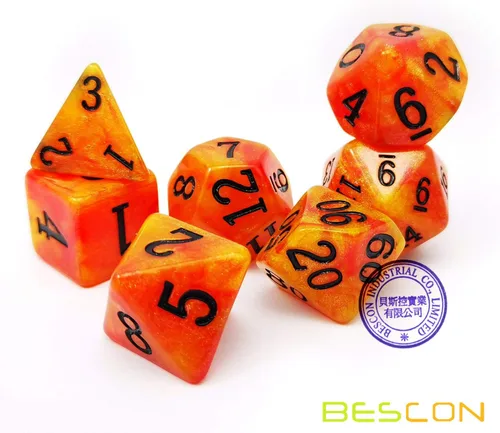 Vista 2 de Bescon Juego de dados de piedra mágica, 7pcs poliédrico RPG dados Set Aura Stone, embalaje de Polybag Piedra del aura en bolsa de plástico