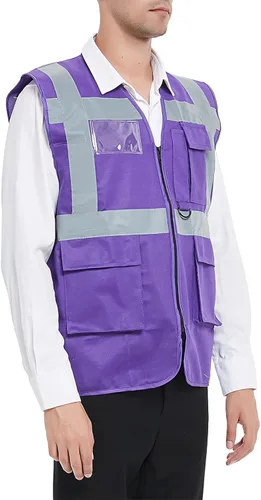 Vista 2 de TOPTIE Chaleco de seguridad de alta visibilidad de 5 bolsillos con tiras reflectantes, chaleco de uniforme de trabajo