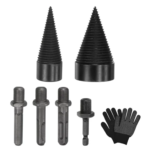Vista 8 de M METERXITY Paquete de 1 broca divisora de madera de 1.260 in + 4 asas (cuadrada+redonda+vástago hexagonal+hexagonal pequeño) broca divisor de leña