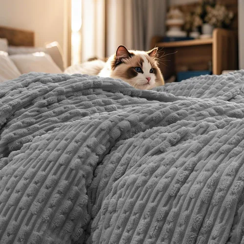 Vista 22 de PHF - Manta de forro polar suave y acogedora, tamaño Queen, 14.41 oz/m² Gris claro