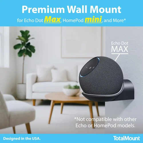 Vista 2 de TotalMount Soporte de pared premium para Echo Dot MAX, HomePod Mini y más (fácil instalación, forro suave y ajuste seguro)
