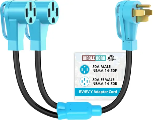 Vista 8 de CircleCord Cable adaptador en Y para caravana de 30 amperios a dos 30 amperios, enchufe macho NEMA TT-30P a hembra TT-30R con mango de agarre, STW