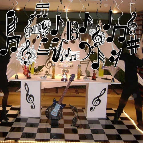 Vista 9 de Notas musicales colgantes espirales musicales para fiesta de cumpleaños, decoración de notas musicales, piano, música, fiesta, espiral, recortado
