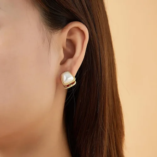 Vista 3 de Aretes de perlas para mujer, aretes redondos de perlas de imitación blancas, hipoalergénicos, regalos de joyería para mujer