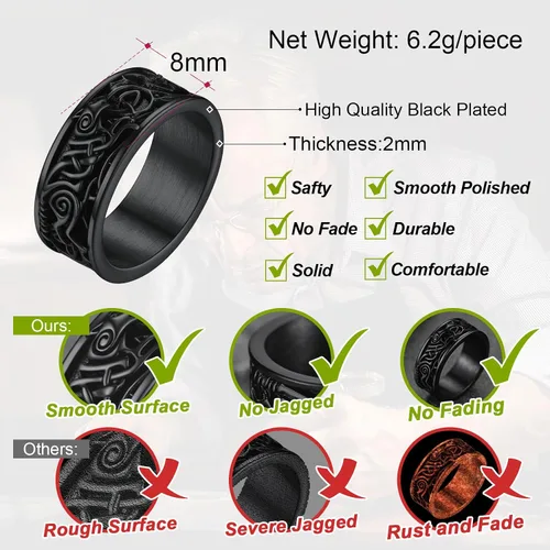 Vista 4 de FaithHeart Anillos de sello de cabeza de lobo para hombres y mujeres, anillo vikingo nórdico de acero inoxidable, tamaño 7891011121314 personalizado