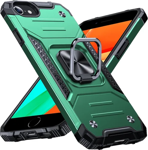 Vista 36 de Anqrp Funda resistente para iPhone 6/7/8/SE/SE2 con soporte de anillo mejorado y agarre, grado militar, a prueba de golpes, resistente y robusta