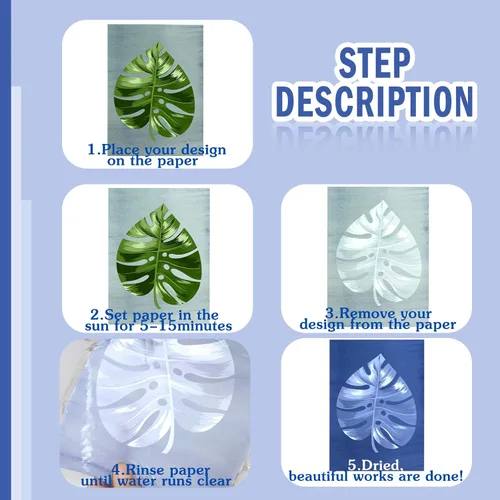 Vista 6 de 100 hojas de papel cianotipo de papel solar A4 A5 A6 papel de dibujo solar sensible naturaleza papel de impresión para niños y adultos, manualidades