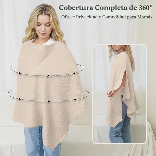 Vista 4 de Cubierta de muselina para lactancia materna, suave y transpirable, de algodón, para mujeres, cubierta de lactancia materna de privacidad completa