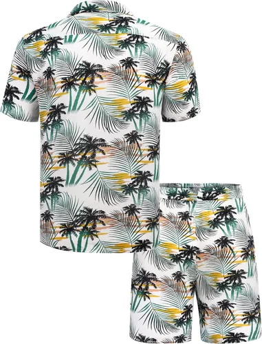 Vista 3 de COOFANDY Men's 2 Piece Flower Short Sets Hawaiin Beach Button up Tropical Shirt and Shirts