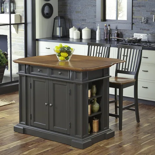 Vista 3 de Home Styles Americana - Isla de cocina gris con hoja desplegable, barra de desayuno
