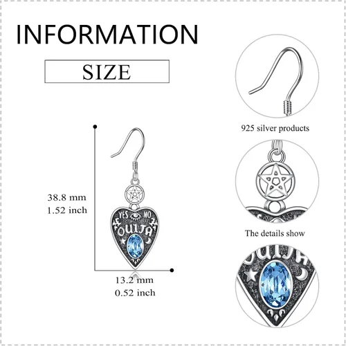 Vista 5 de VONALA Ouija - Aretes colgantes con cristal de plata de ley 925, pentagrama Ouija con colgante de gota colgante, joyería de bruja Wiccana, regalos