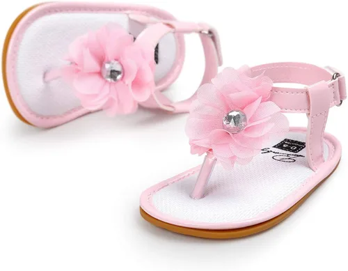 Vista 3 de COSANKIM Sandalias para bebé niña con suela de goma para verano, para exteriores, para cuna, zapatos de vestir