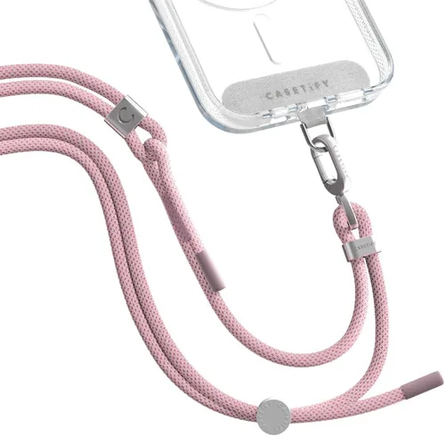 Vista 2 de CASETiFY Correa de cuerpo cruzado de cuerda de 0.236 in con tarjeta - Rosa rubor Rosa rubor con cierre de plata