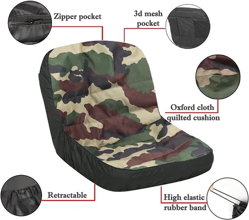 Vista 3 de Funda de asiento de cortacésped de camuflaje: fundas de asiento de tractor de equitación 600d Oxford duradero impermeable cortacésped reemplazo