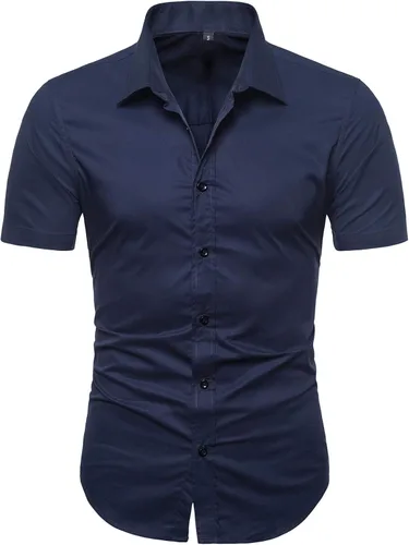 Vista 2 de LOCALMODE Camisa de vestir de algodón de ajuste regular para hombre, de manga corta, con botones
