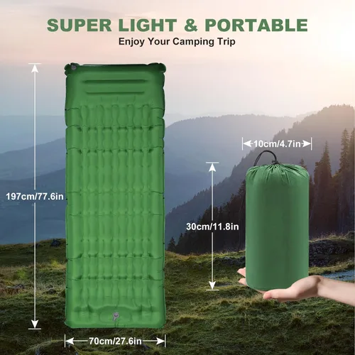 Vista 6 de Colchoneta de dormir para acampar con almohada: colchón de aire autoinflable ultraligero extra grueso de 4.7 pulgadas, tapete inflable ligero