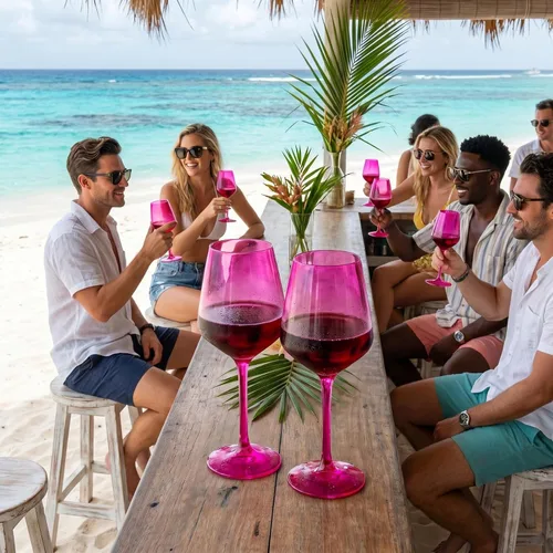 Vista 7 de Copas de vino de color rosa intenso irrompibles, flotantes para piscina, juego de 2 unidades, vasos Tritan, color magenta irrompible y rosa rubor