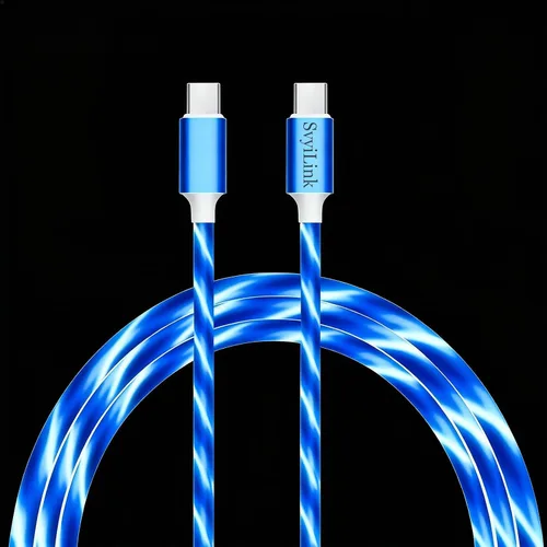 Vista 19 de Cable USB PD cargador rápido iluminado (USB 3 en 1 azul), cable de datos de teléfono, cable de carga de luz fluida, 39 pulgadas, material TPE