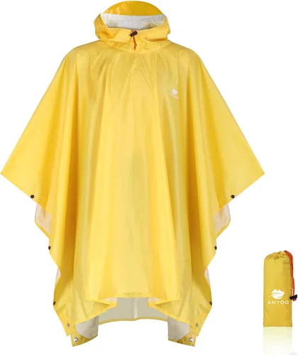 Vista 30 de ANYOO Poncho de lluvia con capucha para adultos impermeable ligero abrigo de lluvia para hombres mujeres chaqueta de lluvia reutilizable para Verde