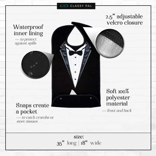 Vista 2 de Baberos para adultos para hombres y mujeres, protectores de ropa para comer, babero para adultos mayores, diseño bordado, impermeable, reutilizable