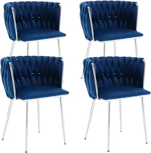 Vista 25 de Juego de 2 sillas de comedor de terciopelo, sillas tapizadas tejidas para sala de estar, sillas modernas de cocina y comedor, sillas decorativas