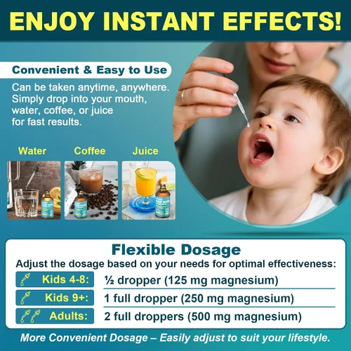 Vista 7 de Paquete de 2 gomitas de citrato de magnesio de 500 mg para mujeres y hombres, sin azúcar + gotas líquidas de glicinato de magnesio para niños