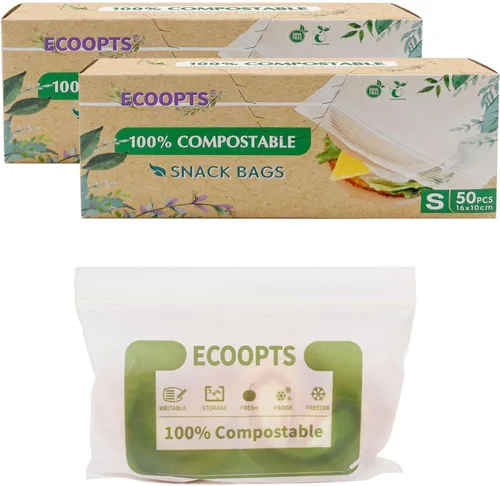 Vista 8 de Bolsa con cremallera 100% compostable para aperitivos Bolsas de almacenamiento pequeñas ecológicas Bolsa para congelador A base de plantas sin