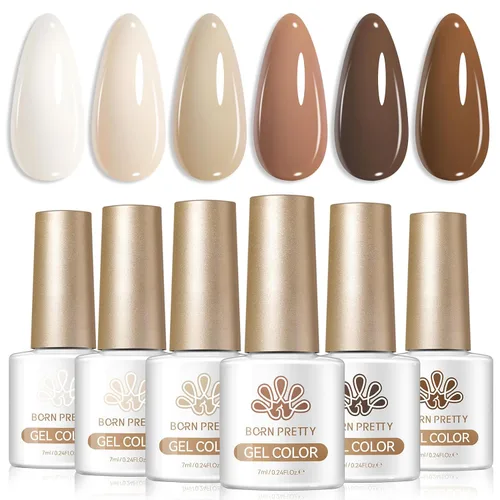 Vista 19 de BORN PRETTY Esmalte de uñas de gel de 6 colores marrón óxido, rojo moca, borgoña Juego de esmaltes de gel de otoño e invierno, tonos beige verde