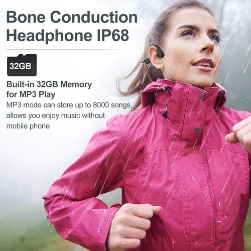 Vista 2 de Auriculares de conducción ósea, auriculares inalámbricos impermeables IPX8, auriculares abiertos Bluetooth 5.3 con micrófono, tiempo de reproducción