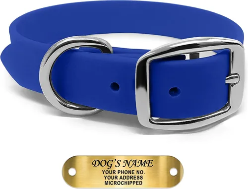 Vista 10 de Regal Dog Products Collares de perro pequeños negros impermeables con placa de nombre personalizada grabada Collar de perro de Biothane
