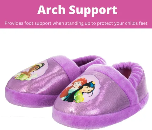 Vista 3 de Disney Pantuflas de princesa para niñas - Pantuflas peludas enredadas, sirenita, la bella y la bestia (talla 5-10 niñotalla 11-12 niña)