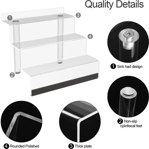 Vista 7 de Organizador de Exhibición de Acrílico de 12" con Luz LED - Soporte de Perfume de 3 Niveles y Estantes Escalonados de Exhibición, Organizador