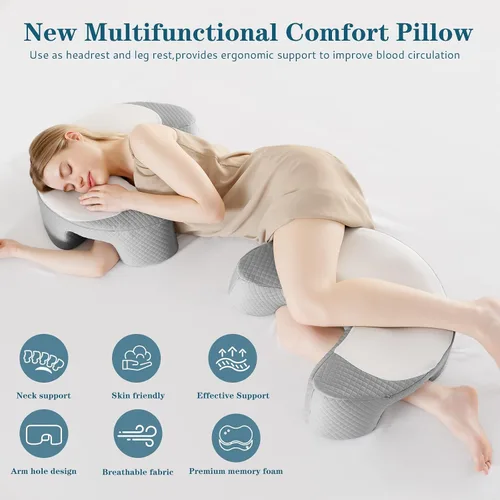 Vista 8 de EUHAMS - Almohada para durmientes laterales - Almohada ergonómica de espuma viscoelástica para el hombro con agujeros para los brazos para aliviar