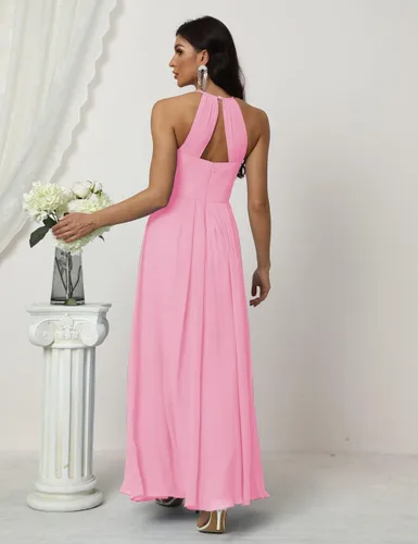 Vista 2 de Vestido de dama de honor largo formal para fiesta de noche, boda, regreso a casa, Rosa (Candy Pink), 2