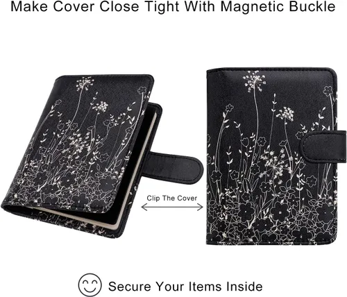 Vista 6 de WALNEW Funda para pasaporte, funda para pasaporte, tarjeta, cartera, C-black Flowers, Estilo C