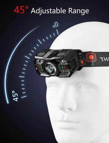 Vista 3 de Skylla Linterna frontal recargable, 1200 lúmenes ultra brillante LED linterna con luz blanca y roja, sensor de movimiento impermeable, 5 modos