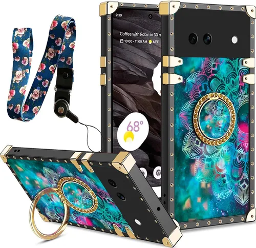 Vista 21 de nancheng Funda para Google Pixel 6 de lujo, diseño de abeja, corazón y abeja, chapado en oro, con anillo de diamante de 360°, correa de cordón