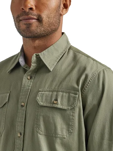 Vista 3 de Wrangler Authentics Camisa tejida clásica de manga larga para hombre Gris