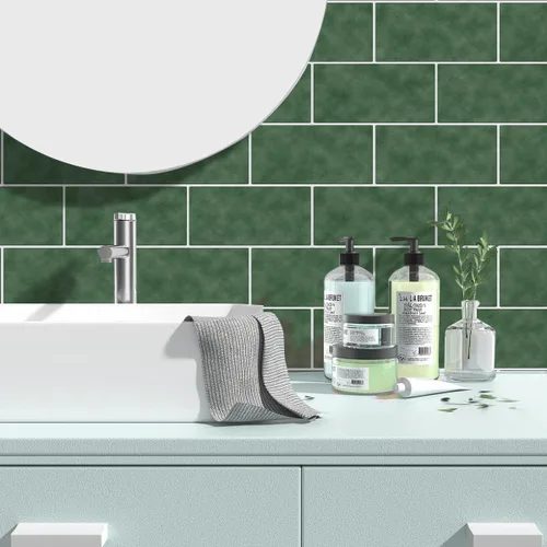 Vista 4 de Alwayspon 10 calcomanías de vinilo verde oscuro para azulejos de pared de 11.8 in x 5.9 in, impermeables, para cocina, baño, autoadhesivas