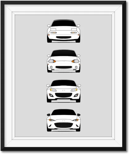Vista 8 de Custom Car Posters Póster hecho a mano compatible con Mazda Miata (perfil lateral), decoración de la NA, NB, NC, ND, Miata Generations History
