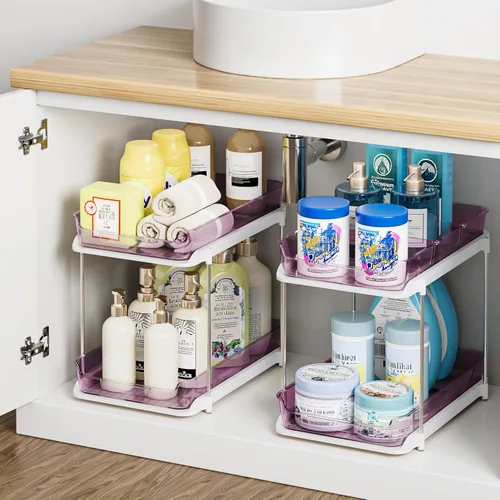 Vista 9 de Delamu Organizadores y Almacenamiento Multiusos de 2 Niveles para Debajo del Fregadero del Baño, Organización Apilable de Despensa de Cocina